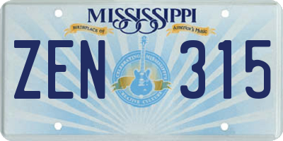MS license plate ZEN315