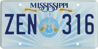 MS license plate ZEN316