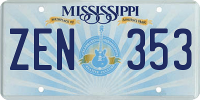 MS license plate ZEN353