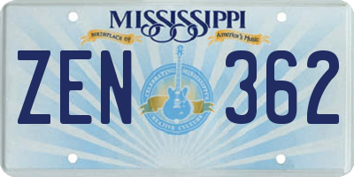 MS license plate ZEN362