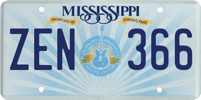MS license plate ZEN366