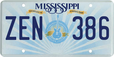 MS license plate ZEN386