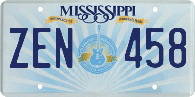 MS license plate ZEN458
