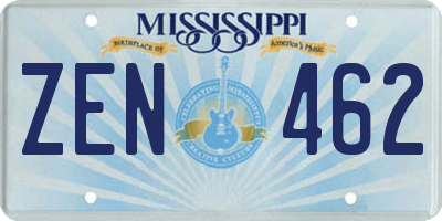 MS license plate ZEN462