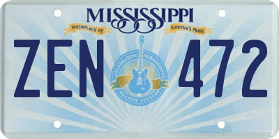 MS license plate ZEN472