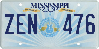 MS license plate ZEN476