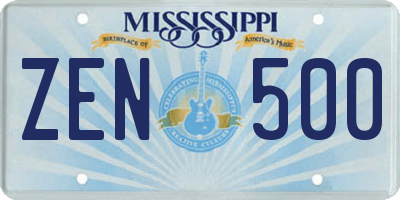 MS license plate ZEN500