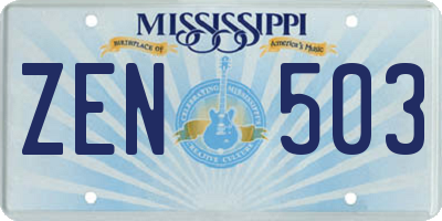 MS license plate ZEN503