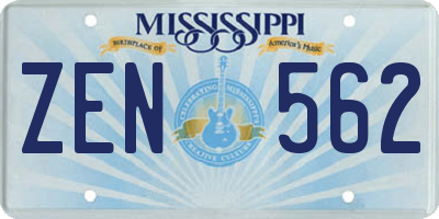 MS license plate ZEN562