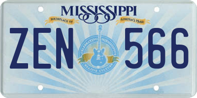 MS license plate ZEN566