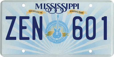 MS license plate ZEN601