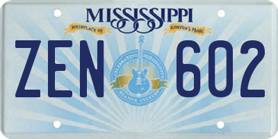 MS license plate ZEN602