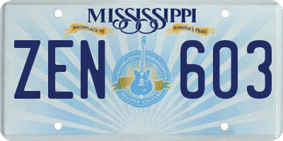 MS license plate ZEN603