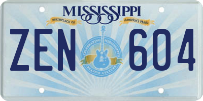 MS license plate ZEN604