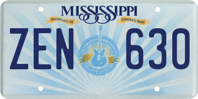 MS license plate ZEN630