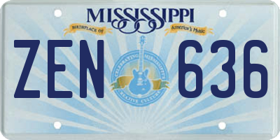 MS license plate ZEN636