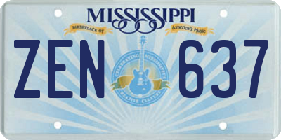 MS license plate ZEN637