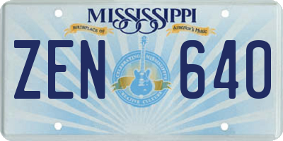 MS license plate ZEN640