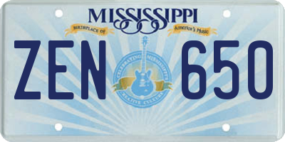 MS license plate ZEN650