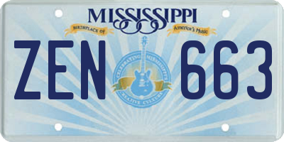 MS license plate ZEN663