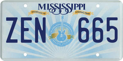 MS license plate ZEN665