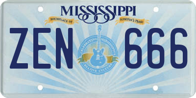 MS license plate ZEN666