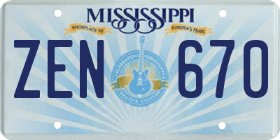 MS license plate ZEN670