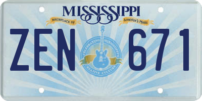 MS license plate ZEN671