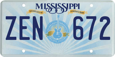 MS license plate ZEN672