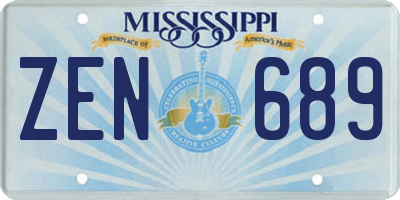 MS license plate ZEN689