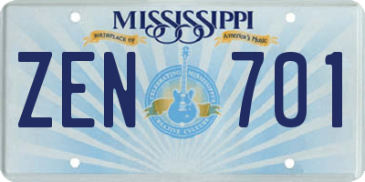 MS license plate ZEN701