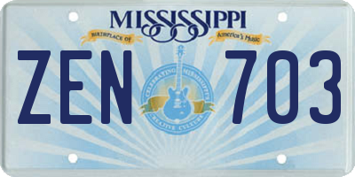 MS license plate ZEN703