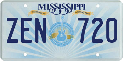 MS license plate ZEN720