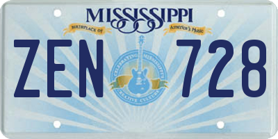 MS license plate ZEN728
