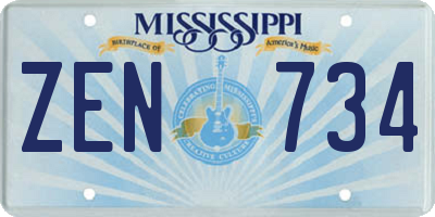 MS license plate ZEN734