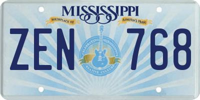 MS license plate ZEN768