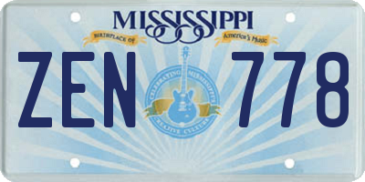 MS license plate ZEN778