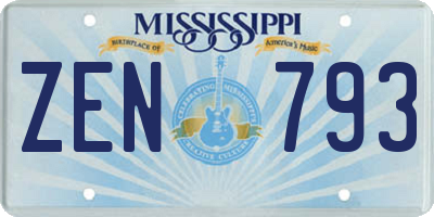 MS license plate ZEN793
