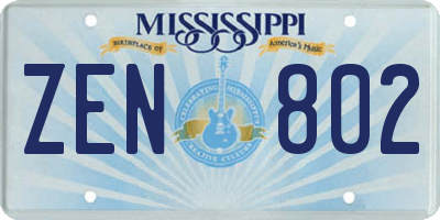 MS license plate ZEN802