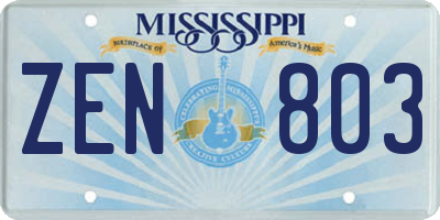 MS license plate ZEN803