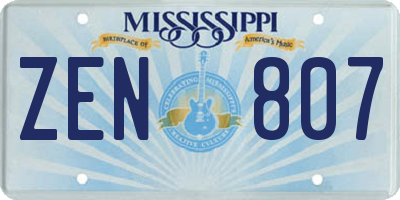 MS license plate ZEN807
