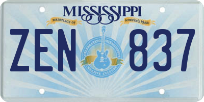 MS license plate ZEN837