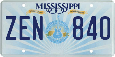 MS license plate ZEN840