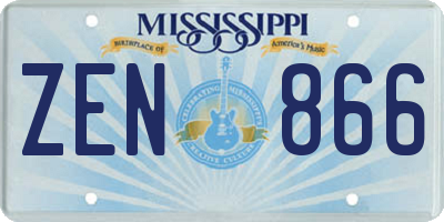 MS license plate ZEN866