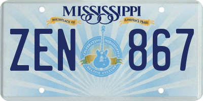 MS license plate ZEN867