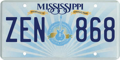 MS license plate ZEN868