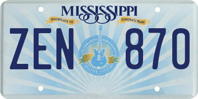 MS license plate ZEN870