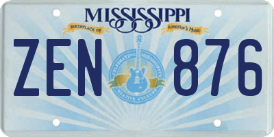 MS license plate ZEN876