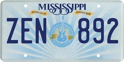 MS license plate ZEN892