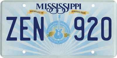 MS license plate ZEN920